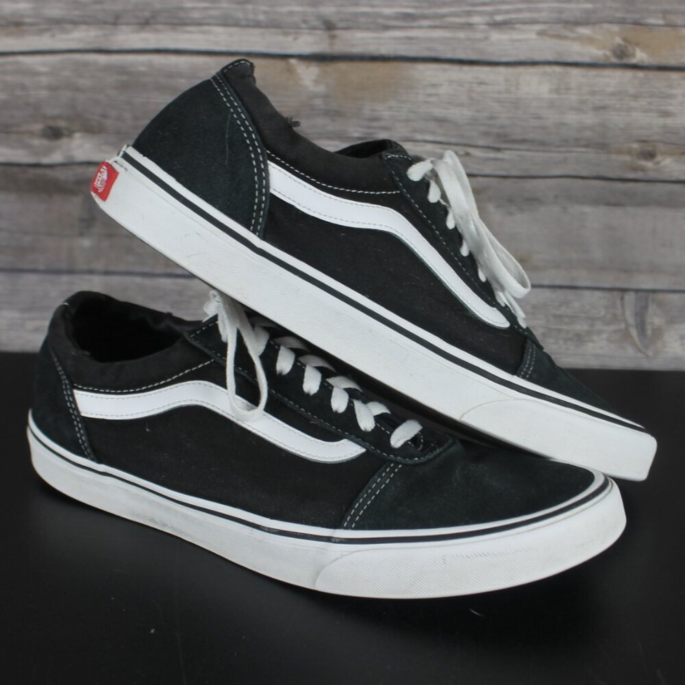Vans Black Old Skool Skate Shoes Men 12 Low Top Canvas Suede White Stripe School